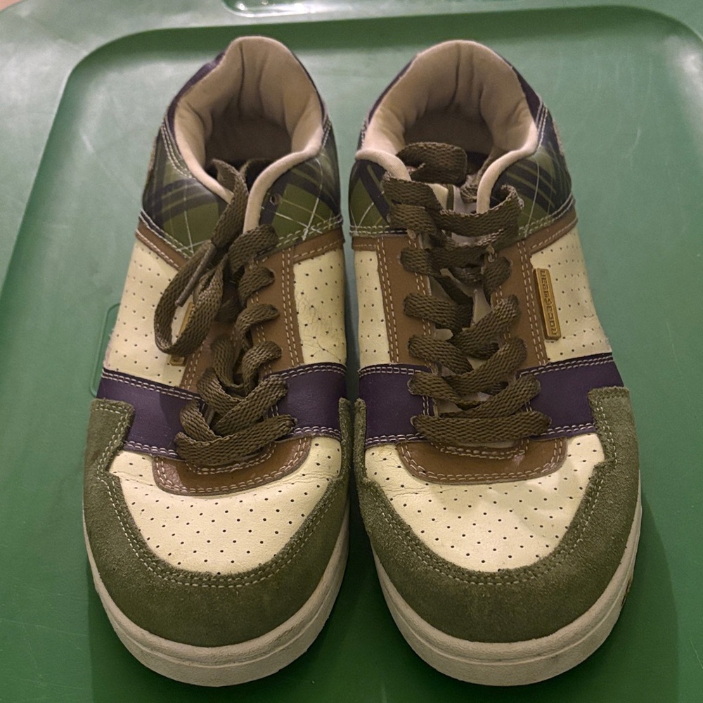 Vintage Olive & Purple Low-Top Sneakers | Retro Casual Style